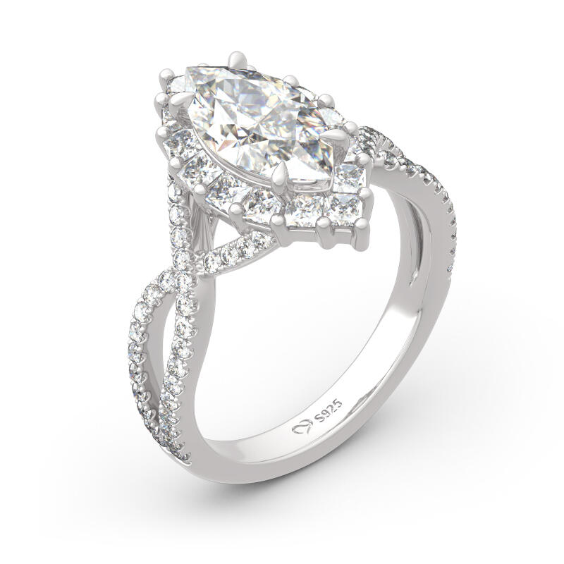 Jeulia Halo Split Shank Marquise Cut Sterling Silver Ring