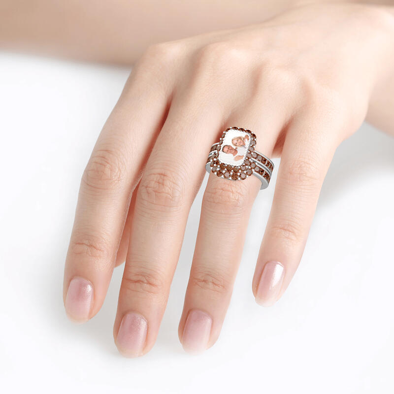 Jeulia "You Are Unique" Sterling Silver Personalized Photo Ring