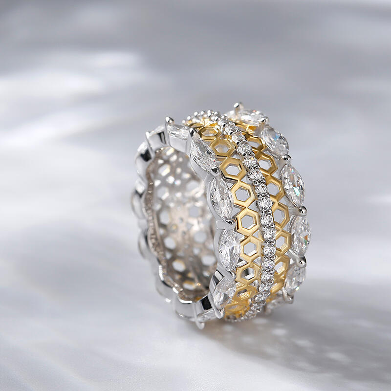 Jeulia Two Tone Vintage Honeycomb Hollow Sterling Silver Women's Band