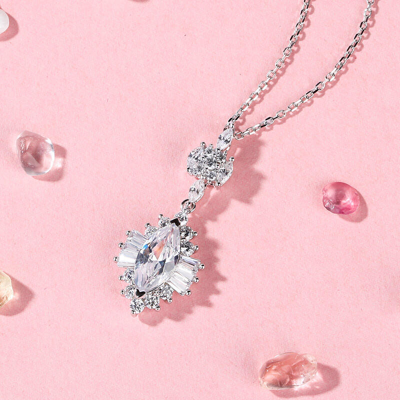 Jeulia Dazzling Halo Marquise Cut Sterling Silver Necklace