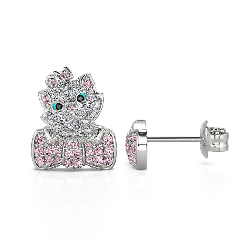 Jeulia "I Love Cats" Bow Design Mismatched Stud Earrings