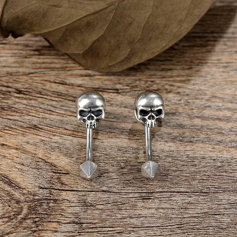 Jeulia "Pyramid Rivet" Skull Sterling Silver Earrings
