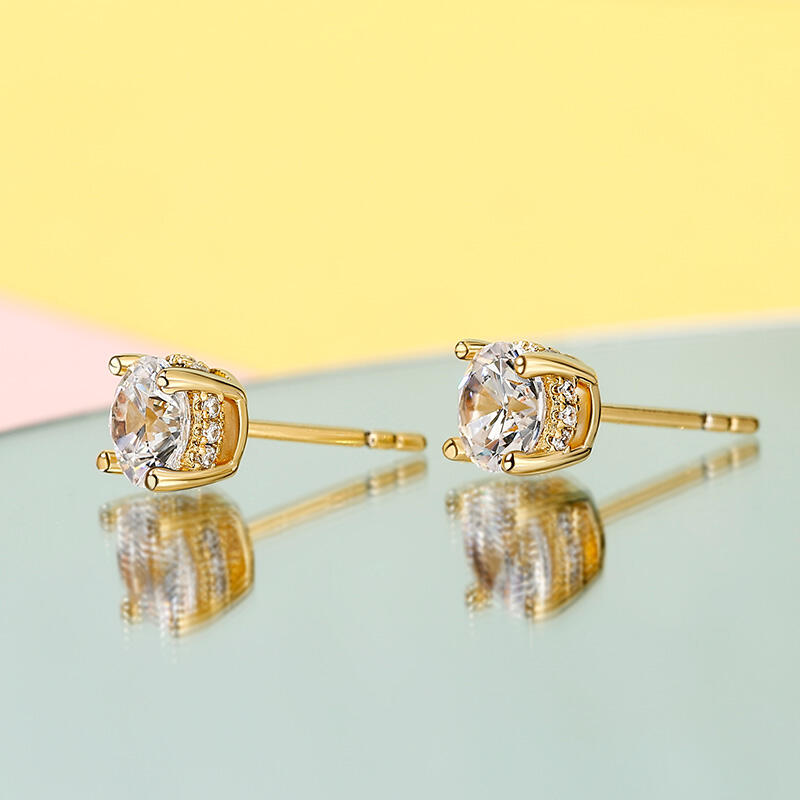 Jeulia Pendientes 10K/14K/18K oro con moissanita de corte redondo