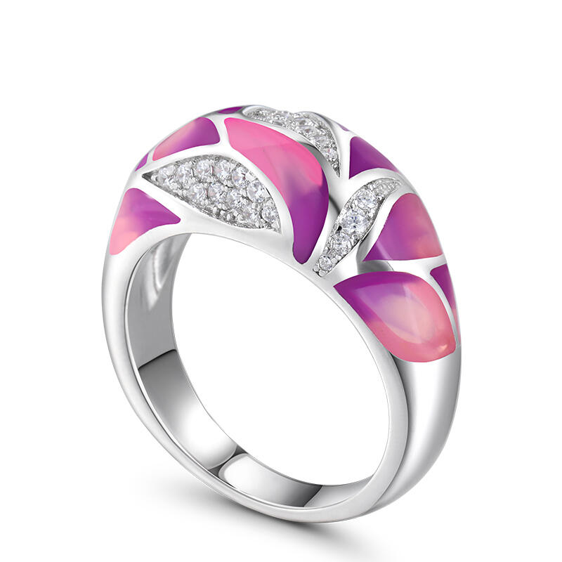 Jeulia Anillo Esmalte de La Hoja de Plata Esterlina de Las Mujeres