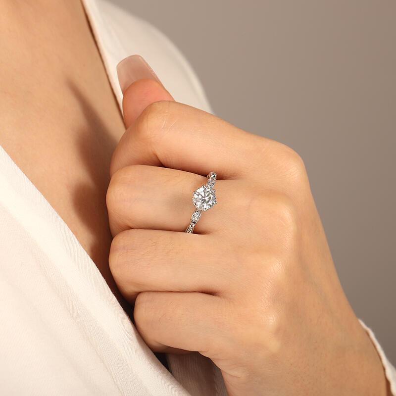 "Night Elopement" Round Cut Side Stone Engagement Ring