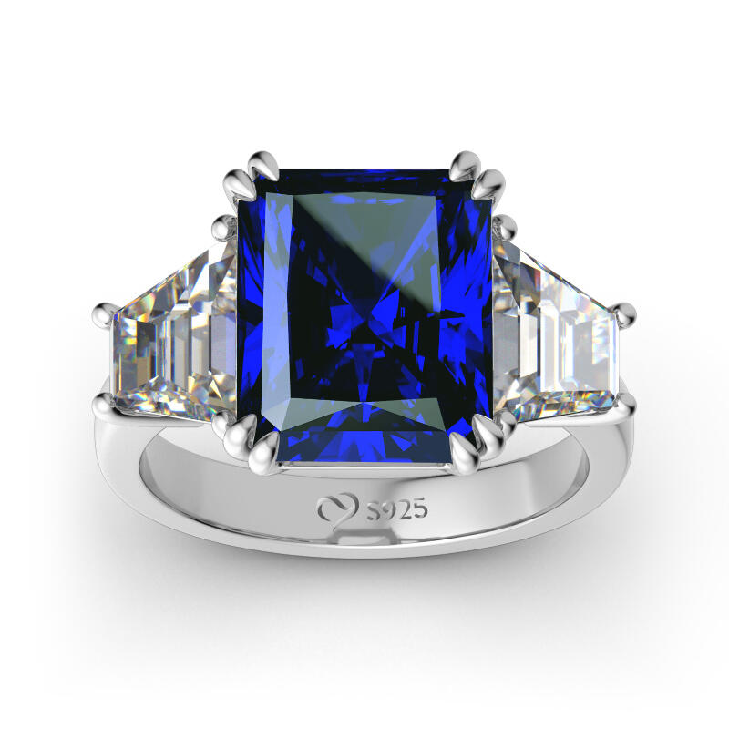 Jeulia Three Stone Radiant Cut Sterling Silver Ring