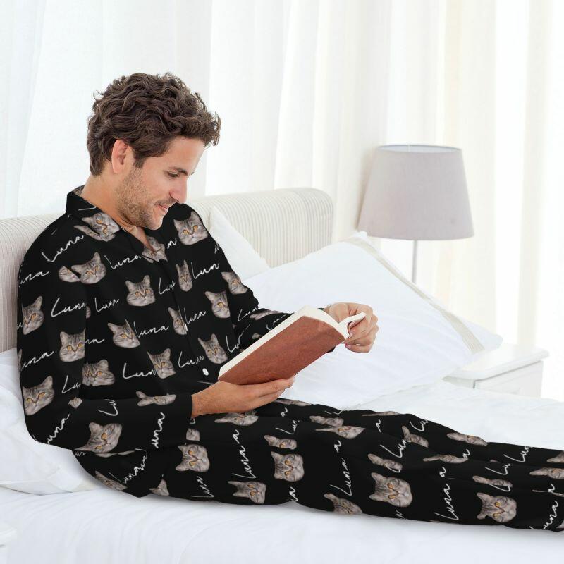Personalisierte Pyjamas benutzerdefinierte Haustier Kopf Foto und Name Design Attraktives Geschenk für ihn Tierliebhaber