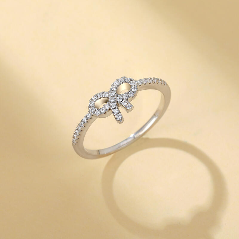 Jeulia Simple Pave Setting Bow Ring Sterling Silver