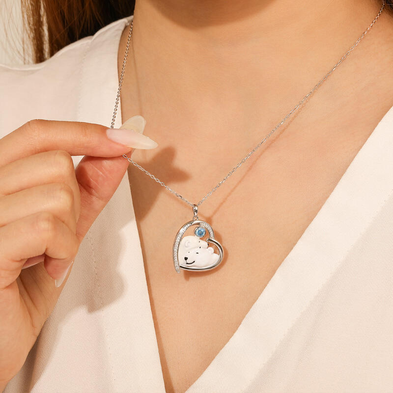Jeulia Collar Piedra de Nacimiento Personalizado de Amor Abrazo Oso Polar