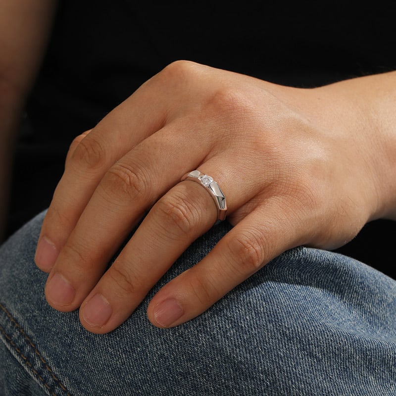 Solitaire With Ribbon Jeulia Simple Solitaire Twisted Ribbon Men's Ring - Jeulia UK