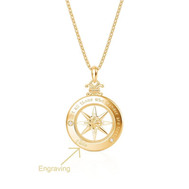 Jeulia Custom Engraved Compass Necklace with Heart Birthstone