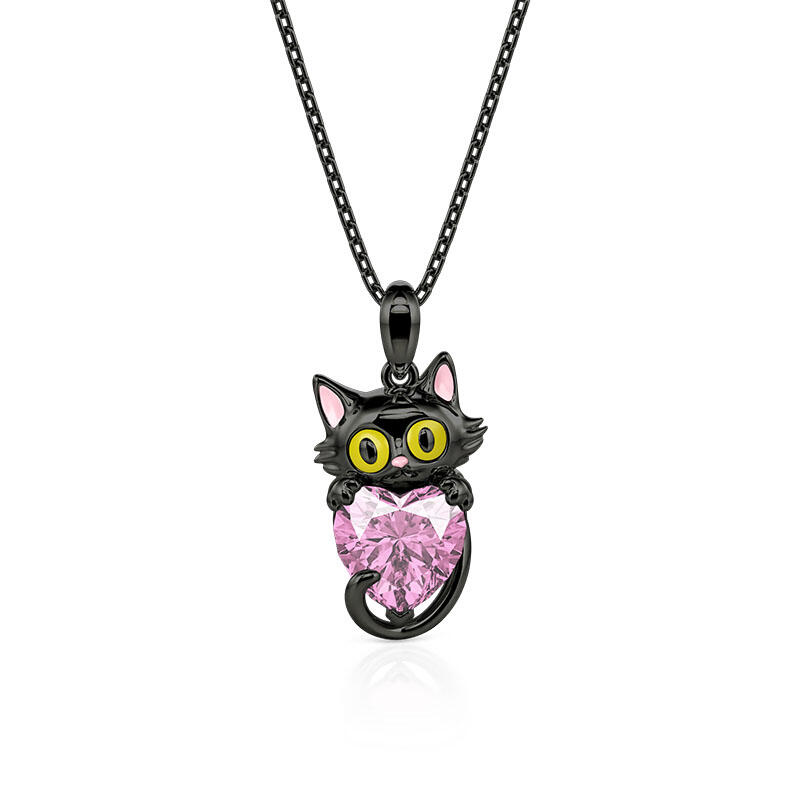 Jeulia Hug Me Collar Personalizado Piedra de Nacimiento Gato Negro