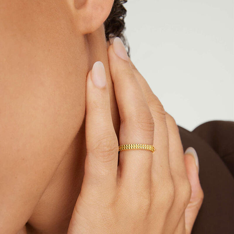 Jeulia Everyday Simple Gold Double-Row Beaded Ring