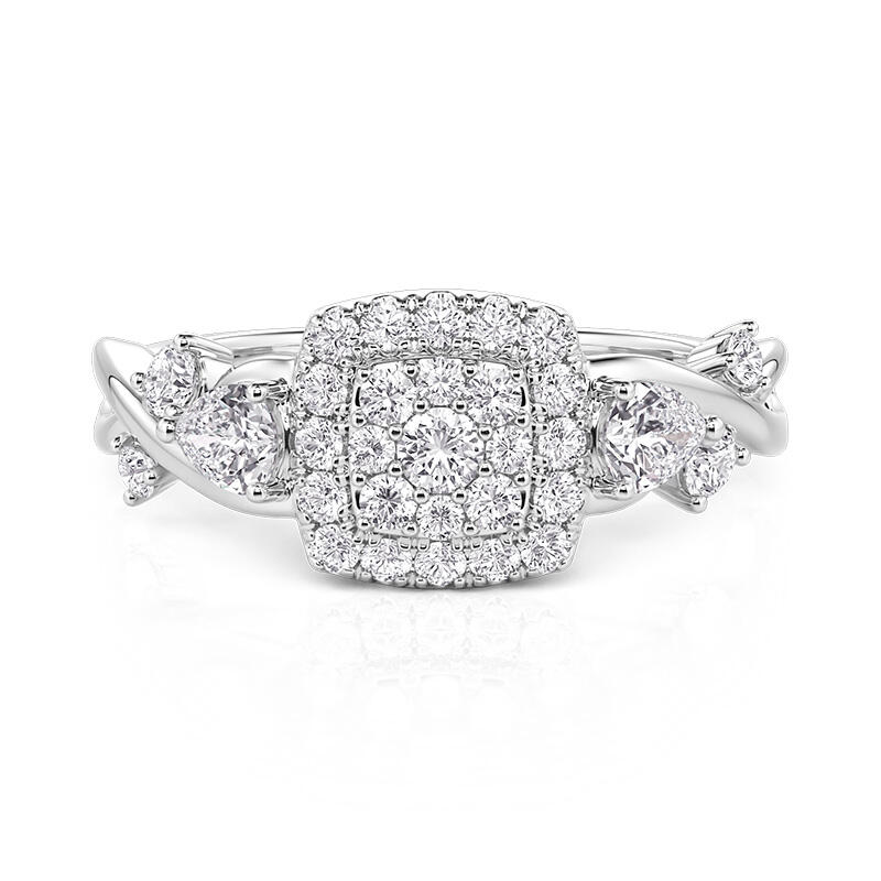 Jeulia Twisted Halo Multi Stone Engagement Ring