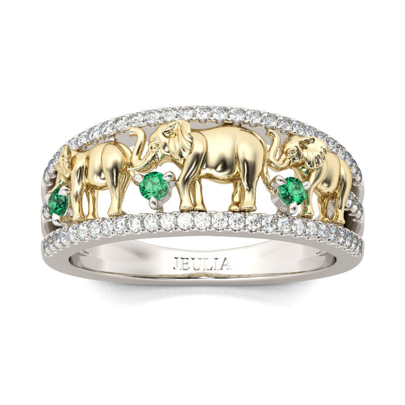 Jeulia Two Tone Round Cut Sterling Silver Elephant Ring