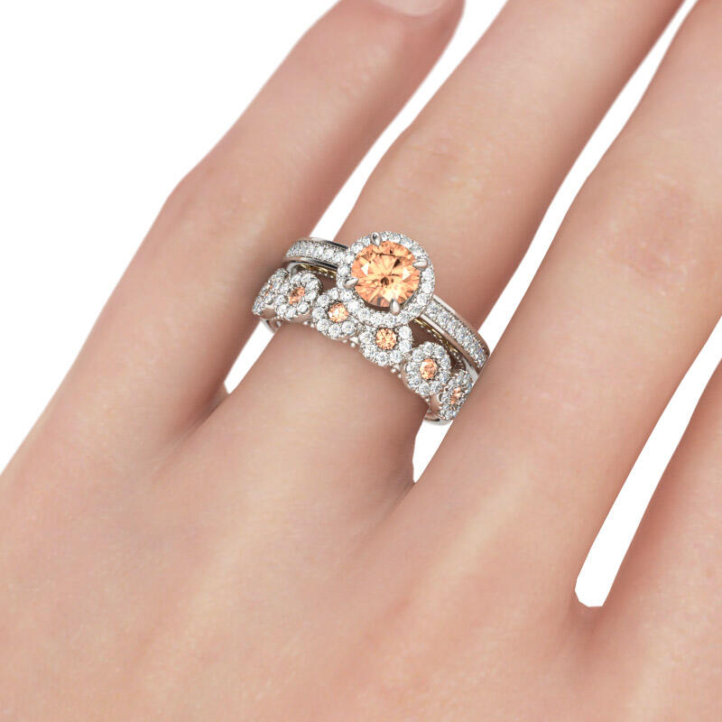 Jeulia Halo Round Cut Sterling Silver Ring Set