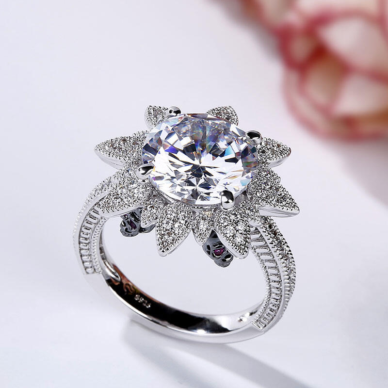 Jeulia Two Tone Round Cut Flower Design Sterling Silver Skull Ring