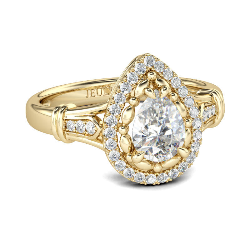 Jeulia Halo Pear Cut Sterling Silver Ring