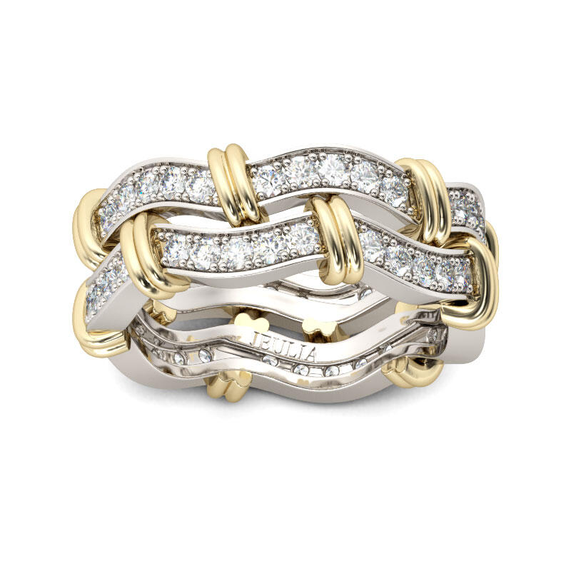 Jeulia Knot Round Cut Sterling Silver Women's Band