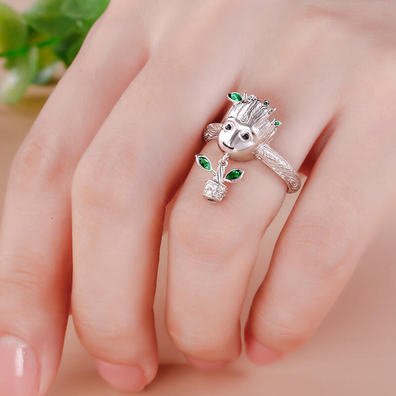 Jestem Groot. Drzewo Człowiek Srebrny Pierścionek z Zawieszką