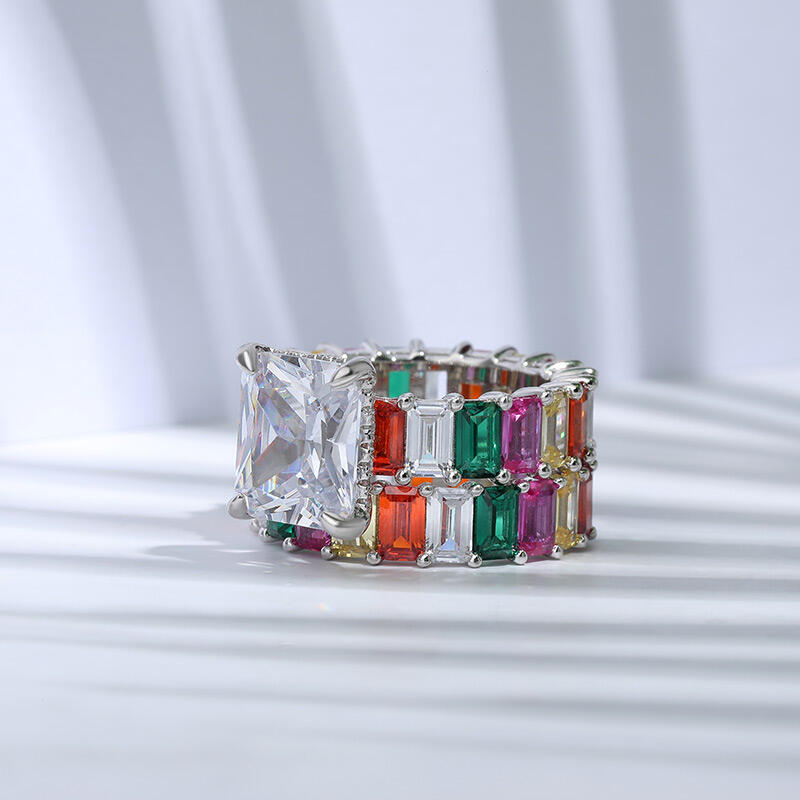 Jeulia "Blazing with Color" Radiant Cut Sterling Silver Ring Set