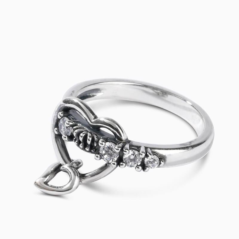 Jeulia Anillo en forma de corazón entrelazado de plata de ley