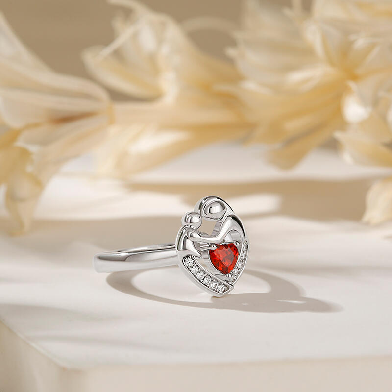 Jeulia "Warmest Protection" Mom & Baby Heart Shaped Sterling Silver Ring