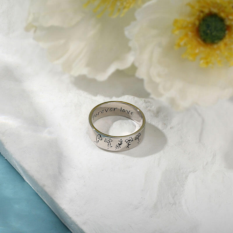 Custom Birth Flower Ring With Text