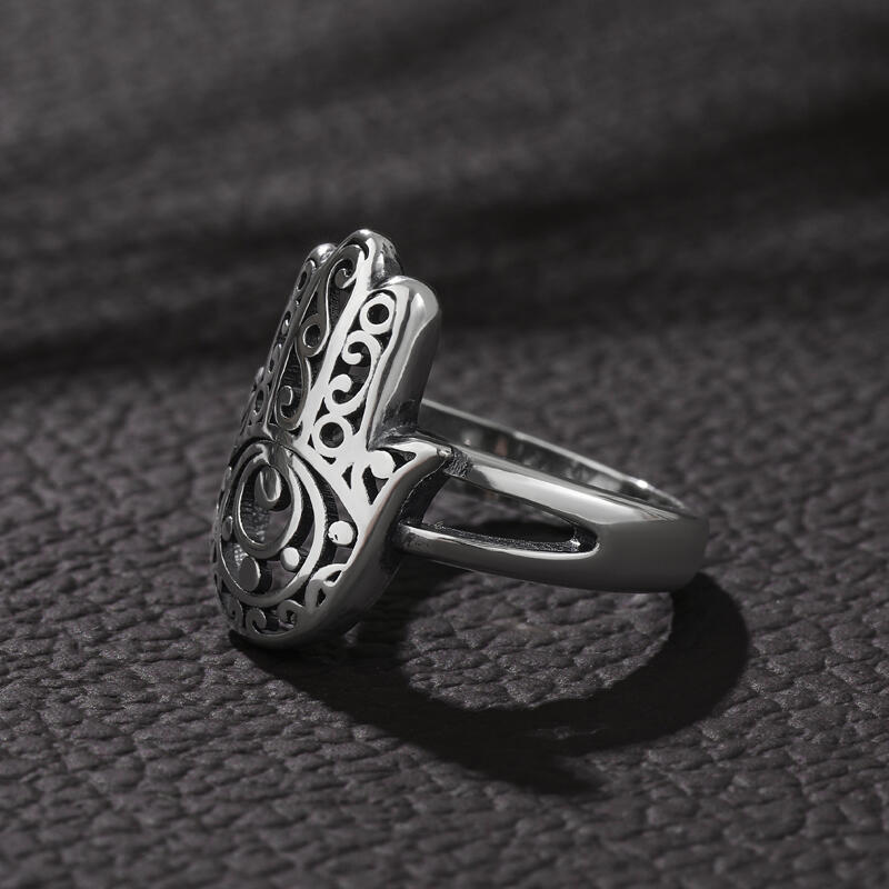 Jeulia Anillo de mano jali hamsa para mujer de plata