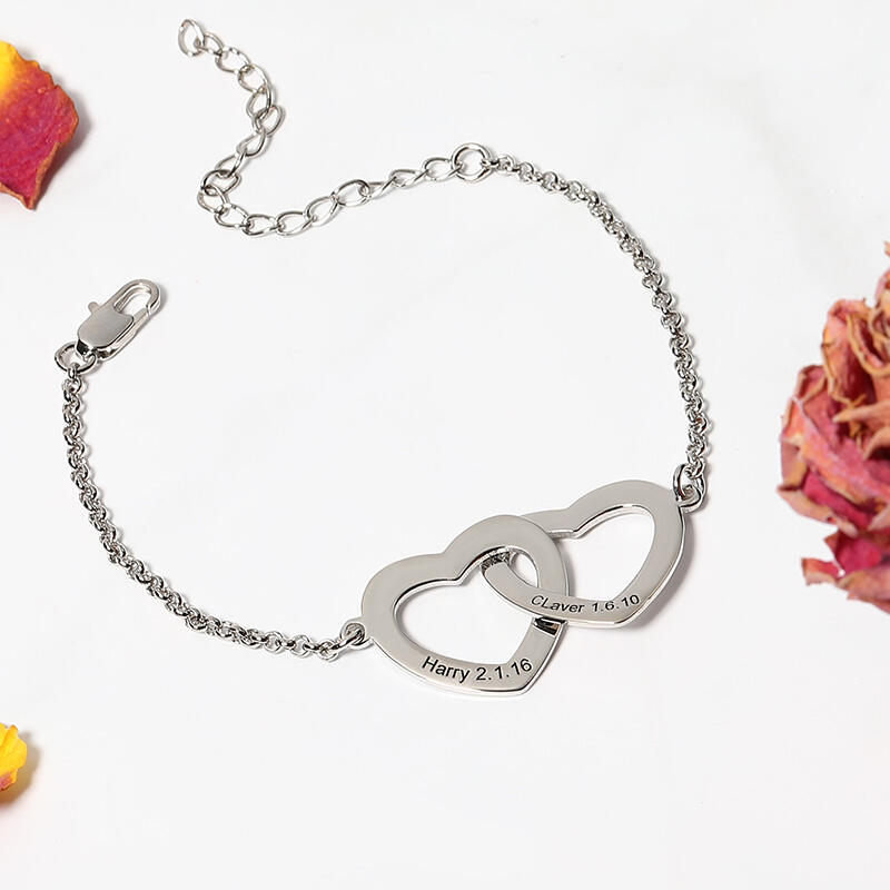 ダブル ハート ネーム 刻印 ブレスレット
