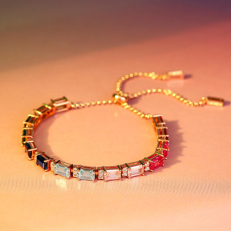 Jeulia Rainbow Emerald Cut Sterling Silver Tennis Bracelet