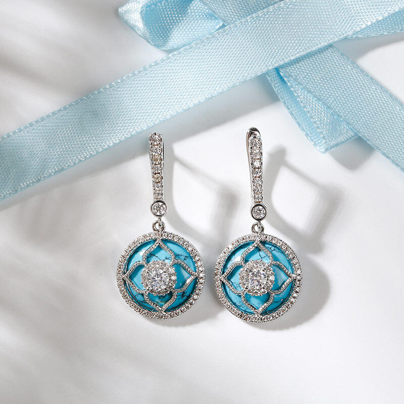 Jeulia "Lucky Choice" Flower Turquoise Sterling Silver Drop Earrings