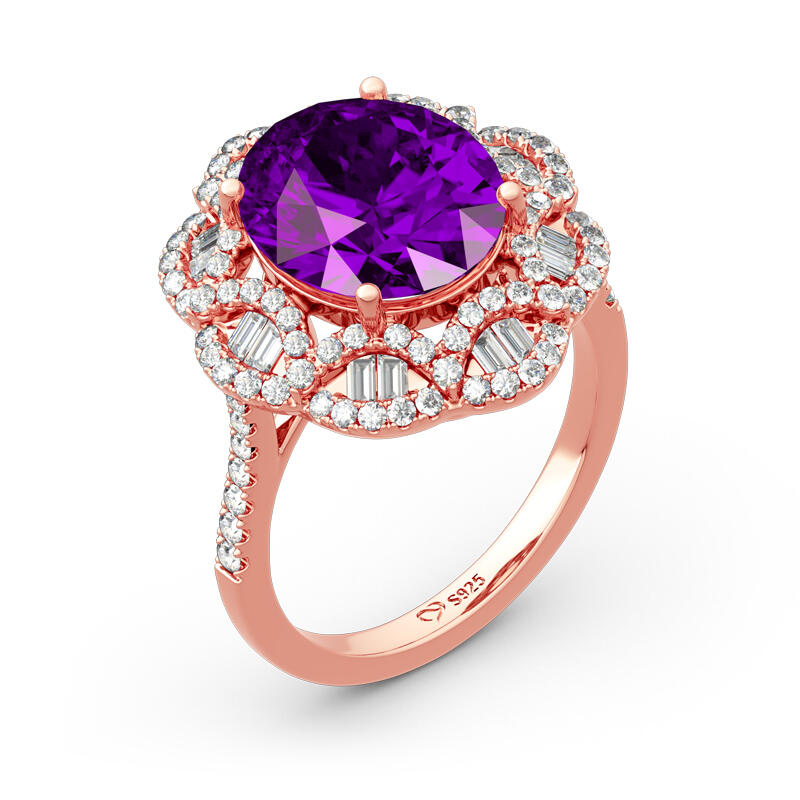 Jeulia Floral Oval Cut Sterling Silver Ring