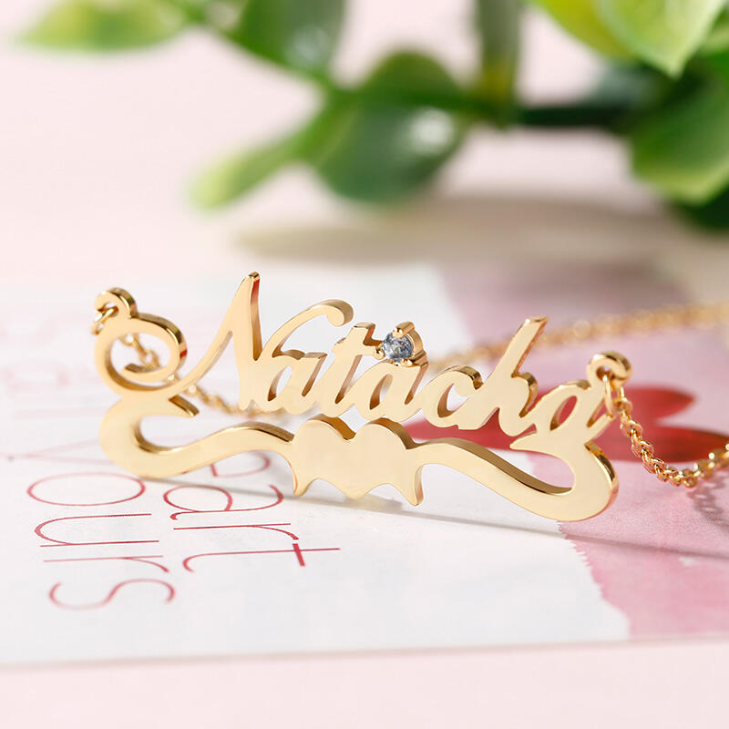 Jeulia "Together Forever" Personalized Sterling Silver Name Necklace with Birthstone