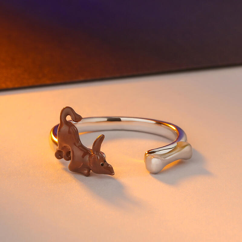 Jeulia Dog&Bone Adjustable Sterling Silver Ring