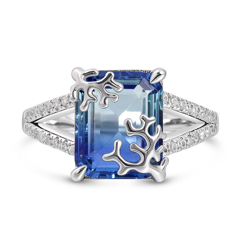 Jeulia "Coral Reefs" Emerald Cut Sterling Silver Jewelry Set