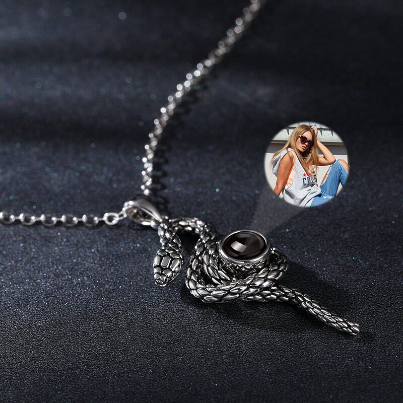 Jeulia Snake Design Personalized Photo Projection Sterling Silver Necklace