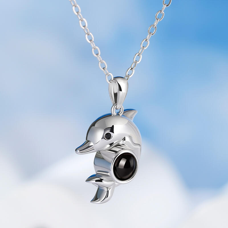 Jeulia Collar de Plata de Ley con Proyección de Foto Personalizada Diseño de delfines