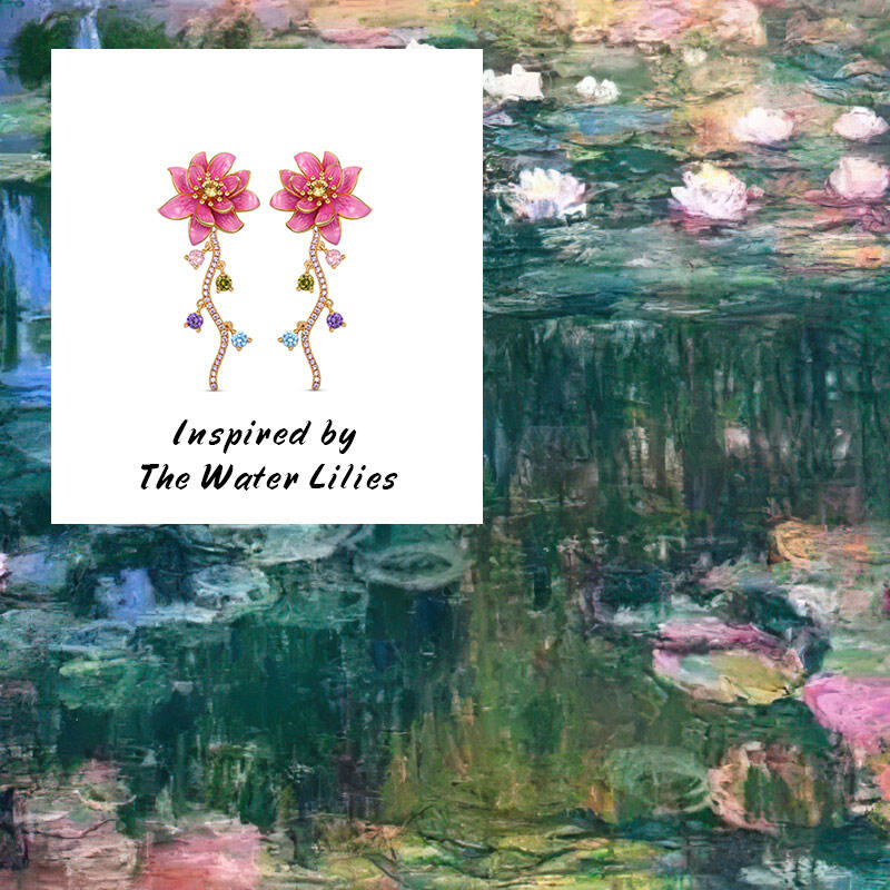 Jeulia "Natural Beauty" Water Lilies Inspired Enamel Sterling Silver Earrings