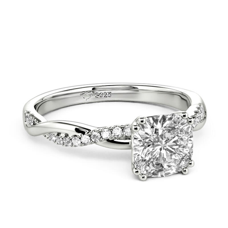 Jeulia Twist Cushion Cut Sterling Silver Engagement Ring
