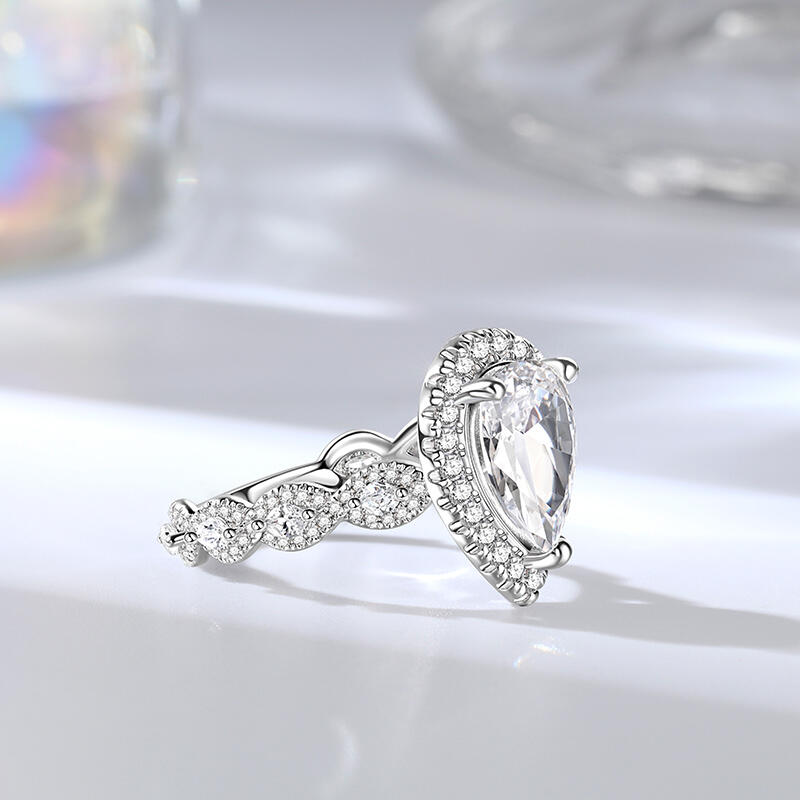 Jeulia Halo Pear Cut Sterling Silver Engagement Ring