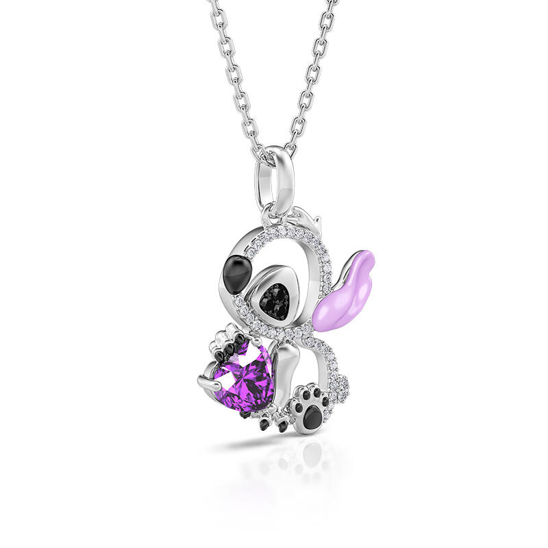 Jeulia Collar Personalizado de Plata de Ley con Diseño de Corazón de Pequeño Monstruo Oreja Morada