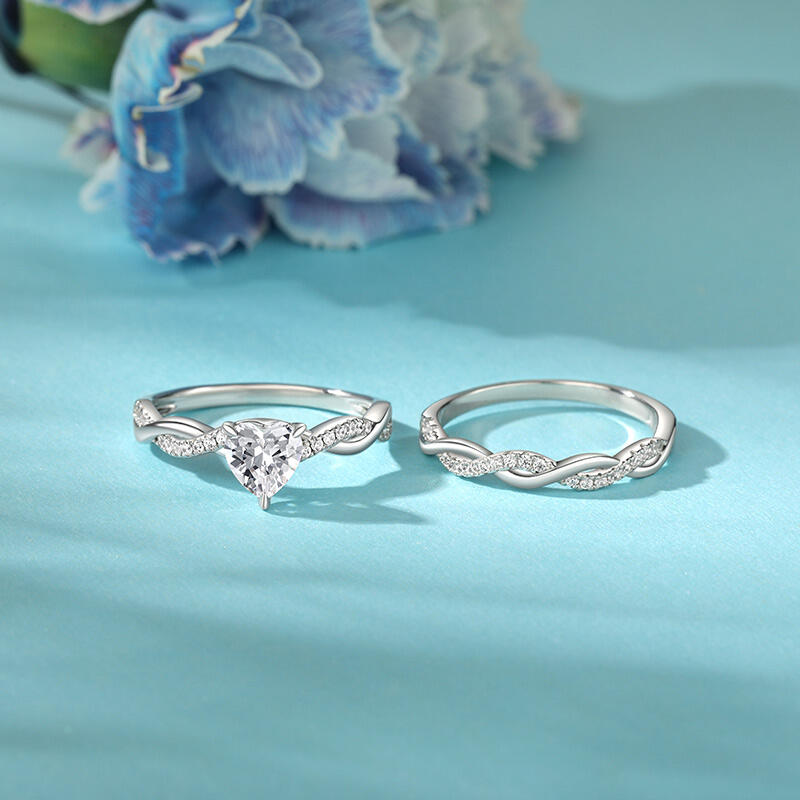 Jeulia Twist Heart Cut Sterling Silver Ring Set