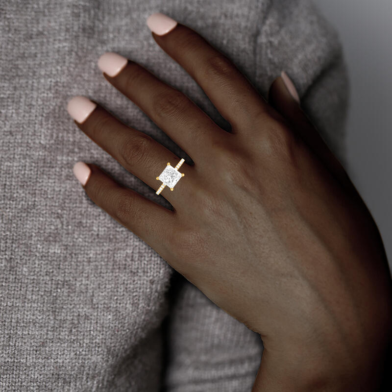 "Whisper of Forever" 2ct Princess Cut Side Stone Engagement Ring