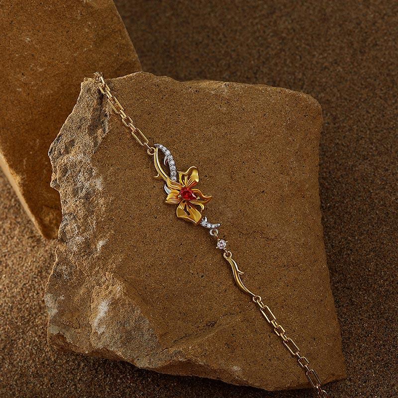 Jeulia x Leyla "Floral of Thorns" Two Tone Twist Flower Bracelet Sterling Silver