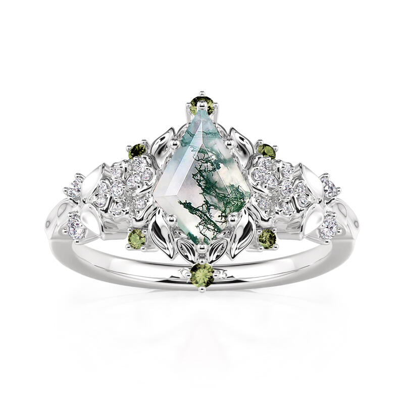 Jeulia Midsummer Night Pansy Flower Moss Agate Engagement Ring