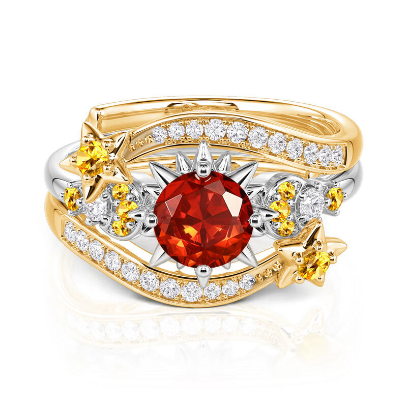 Jeulia Luna Astra Juego de Anillos Estrella Sol y Luna Bicolor