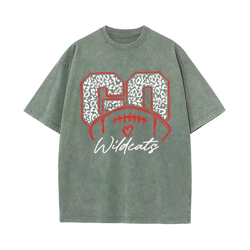 Personalized Washed T-shirt Go Football Leopard Print Custom Name Design Gift for Football Lovers