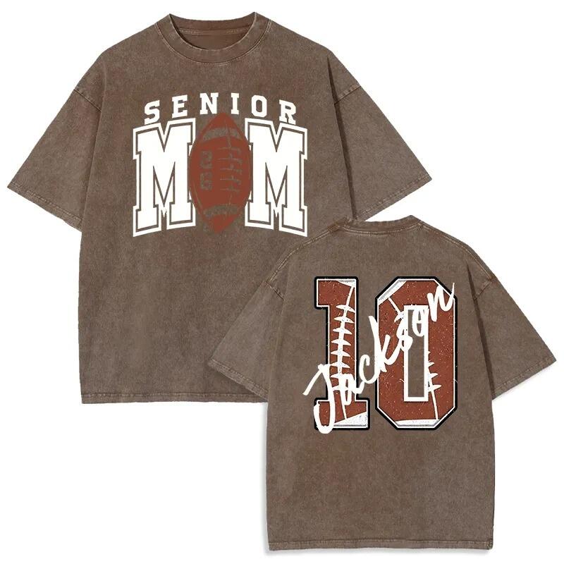 Personalized Washed T-shirt Senior Football Mom with Custom Kids Name Number Gift for Sports Lovers