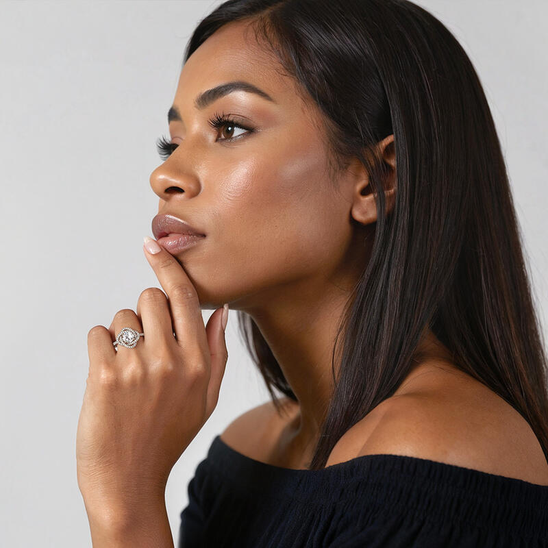 "Seal Of Love" Round Cut Side Stone Engagement Ring